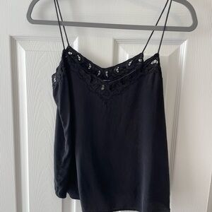 Sézane Silk Black Lace Trim Cami Top